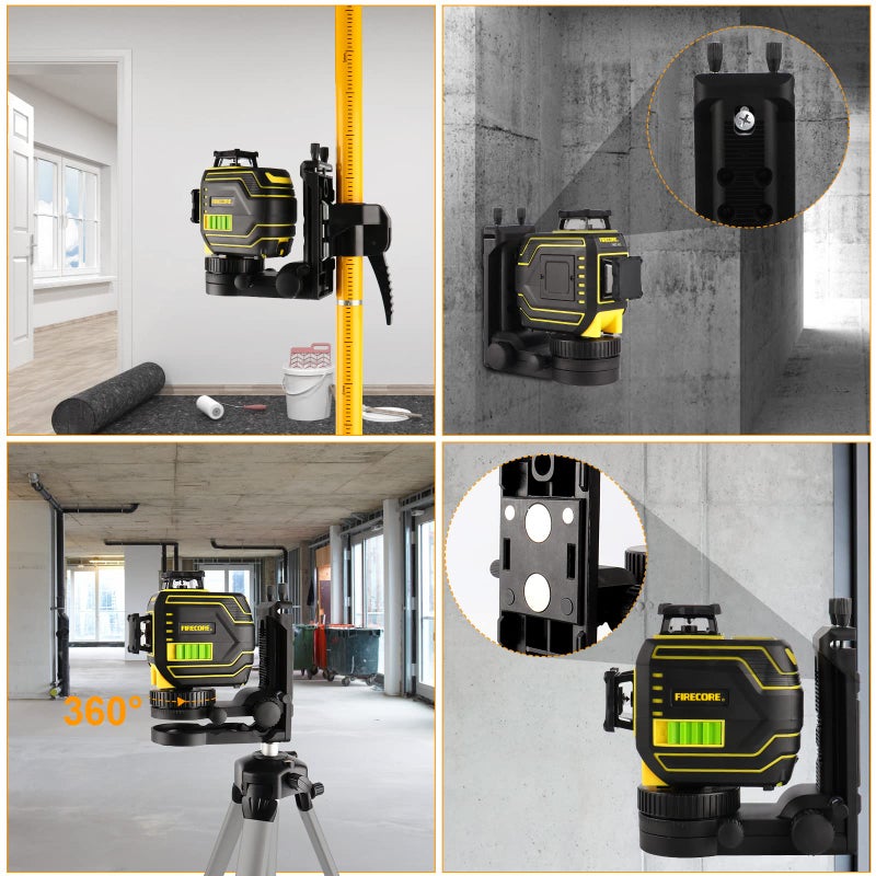 Firecore Laser Level Pole, Firecore Upgraded 12 ft. Telescoping Laser Pole with Tripod and Multifunctional Mounting Clamp, Adjustable Bracket with 1/4"-20 Laser Mount for Rotary and Line Laser Level- FLP370CX - Image 4