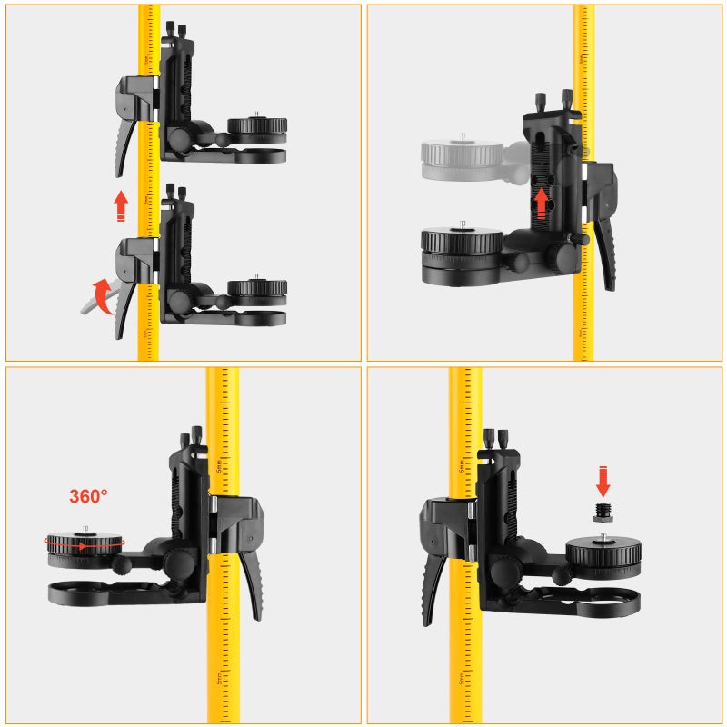 Firecore Laser Level Pole, Firecore Upgraded 12 ft. Telescoping Laser Pole with Tripod and Multifunctional Mounting Clamp, Adjustable Bracket with 1/4"-20 Laser Mount for Rotary and Line Laser Level- FLP370CX - Image 2