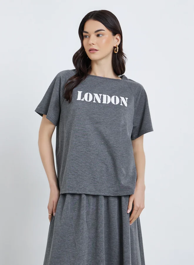 تايك تو Take Two Slogan Print Top and Pleated Maxi Skirt Co-Ords