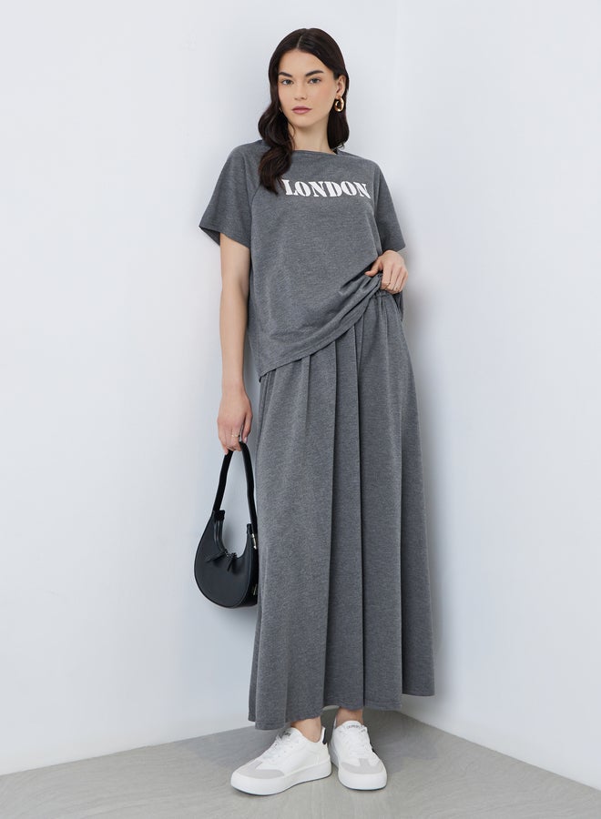 Take Two Styli Slogan Print Top and Pleated Maxi Skirt Co-Ords - Image 1