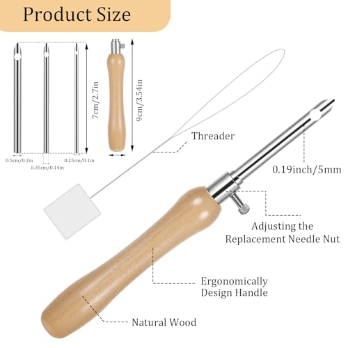 Oruola 5pcs Punch Needles, Lavor Punch Needle Set for Beginner DIY Craft Floss Cross Stitching Embroidery Tools,2.5/3.5/5mm Metal Tubes Wooden Punch Needle Tool and Punch Needle Threader - Image 2