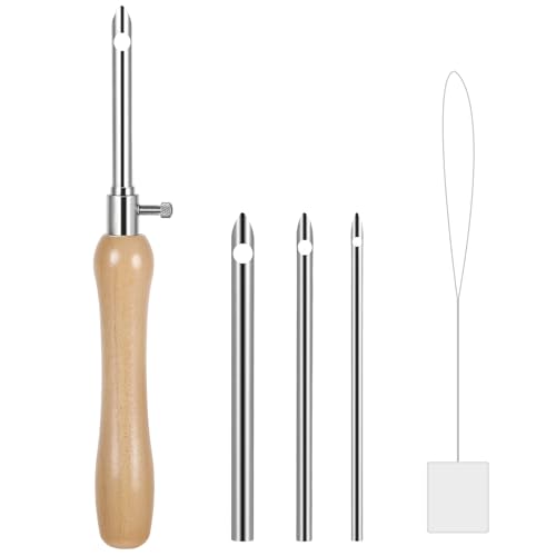 Oruola 5pcs Punch Needles, Lavor Punch Needle Set for Beginner DIY Craft Floss Cross Stitching Embroidery Tools,2.5/3.5/5mm Metal Tubes Wooden Punch Needle Tool and Punch Needle Threader - Image 1
