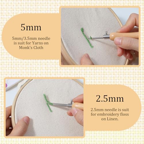 Oruola 5pcs Punch Needles, Lavor Punch Needle Set for Beginner DIY Craft Floss Cross Stitching Embroidery Tools,2.5/3.5/5mm Metal Tubes Wooden Punch Needle Tool and Punch Needle Threader - Image 5