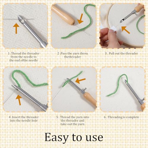 Oruola 5pcs Punch Needles, Lavor Punch Needle Set for Beginner DIY Craft Floss Cross Stitching Embroidery Tools,2.5/3.5/5mm Metal Tubes Wooden Punch Needle Tool and Punch Needle Threader - Image 4