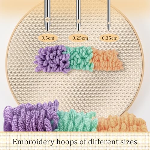 Oruola 5pcs Punch Needles, Lavor Punch Needle Set for Beginner DIY Craft Floss Cross Stitching Embroidery Tools,2.5/3.5/5mm Metal Tubes Wooden Punch Needle Tool and Punch Needle Threader - Image 3