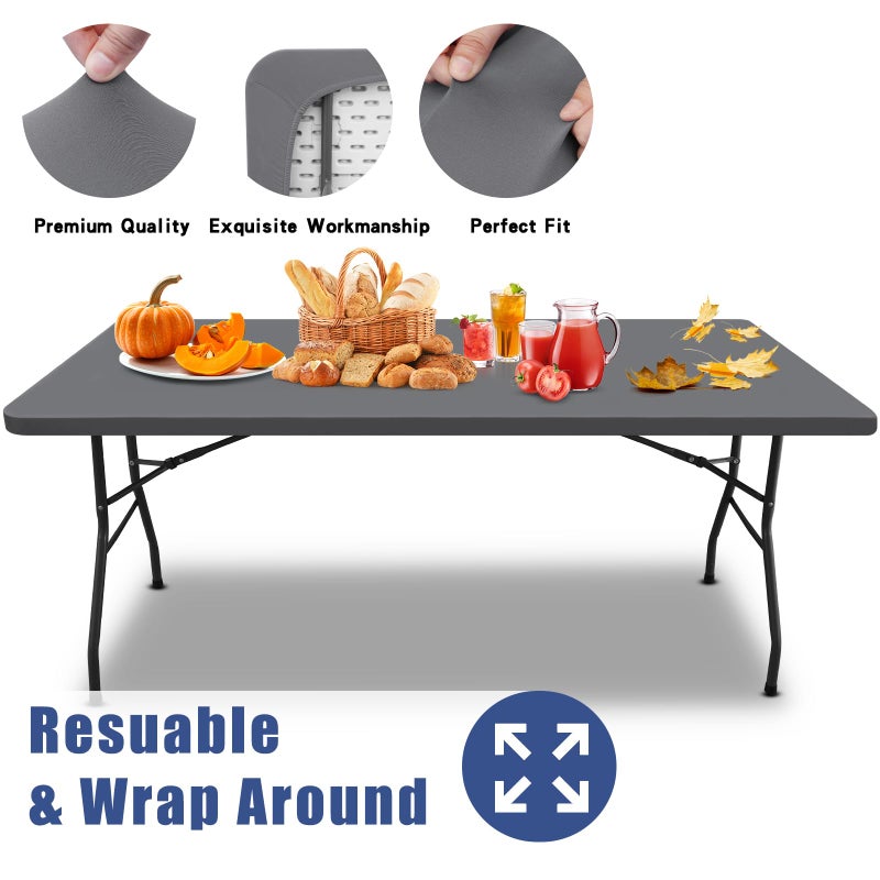 Moosfor Spandex Picnic Table Cloth  Elastic Fitted Tablecloths for 8 Foot Rectangle Tables  Stretch Washable Patio Table Cover for Outdoor  Camping  Banquet and Parties (Grey  30""x96"") - Image 5
