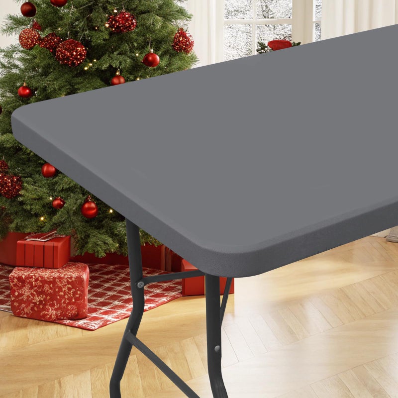 Moosfor Spandex Picnic Table Cloth  Elastic Fitted Tablecloths for 8 Foot Rectangle Tables  Stretch Washable Patio Table Cover for Outdoor  Camping  Banquet and Parties (Grey  30""x96"") - Image 1