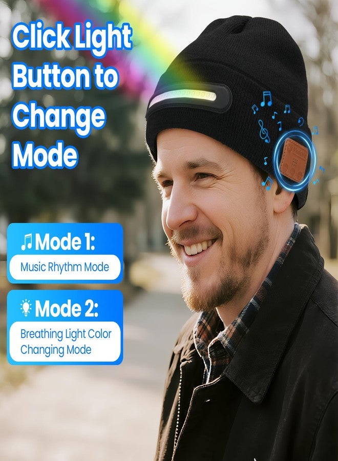 MISERWE Music Dance Light Beanie Hat, Unisex Rechargeable Headlamp Beanie with 20 LED Lights and Detachable Mic, Wireless Music Beanie Hat for Men Women Black - Image 2