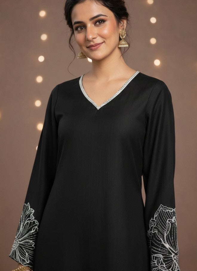 WineRed Black Ethnic Motifs Embroidered Kurta with Palazzos and Dupatta - Image 5