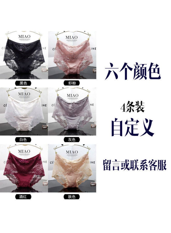 4 Lace Underwear Women's Chubby Girl Black Hollow High Waist Modal Transparent Waist Plus Size 200kg Briefs