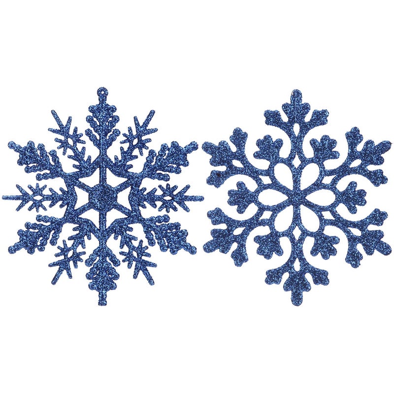 Sea Team Plastic Christmas Glitter Snowflake Ornaments Christmas Tree Decorations  4-inch  Set of 36  Blue - Image 1