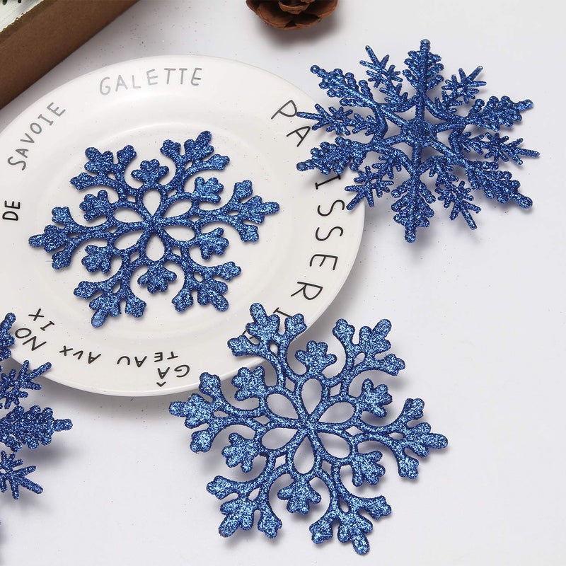 Sea Team Plastic Christmas Glitter Snowflake Ornaments Christmas Tree Decorations  4-inch  Set of 36  Blue - Image 3