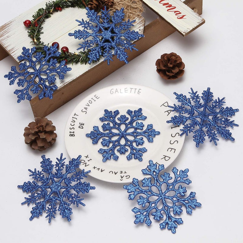 Sea Team Plastic Christmas Glitter Snowflake Ornaments Christmas Tree Decorations  4-inch  Set of 36  Blue - Image 2