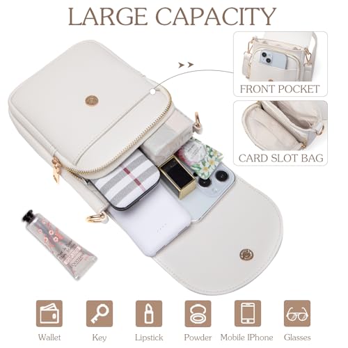 Viverte Crossbody Purse for Teen Girls Small Initial Cell Phone Toddler Purse Leather Triple Compartment Crossbody Bags Personalized Gifts for Teen Girls Preppy Cute Stuff (Beige A) - Image 3