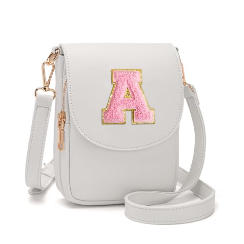 Viverte Crossbody Purse for Teen Girls Small Initial Cell Phone Toddler Purse Leather Triple Compartment Crossbody Bags Personalized Gifts for Teen Girls Preppy Cute Stuff (Beige A) - Image 1