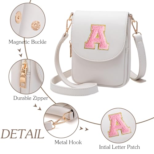 Viverte Crossbody Purse for Teen Girls Small Initial Cell Phone Toddler Purse Leather Triple Compartment Crossbody Bags Personalized Gifts for Teen Girls Preppy Cute Stuff (Beige A) - Image 5