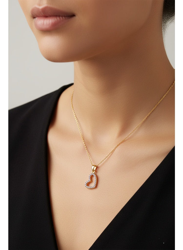 FLUFFY Women’s Necklace with Pave Crystal Open Heart, Elegant Style - Image 1