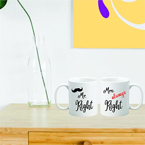 PICRAZEE Satin "Mr Right Mrs Always Right" Couple Gift Combo | Husband And Wife (2 Nos. Of 12"X12" Satin Cushion With Filler, 2 Nos. Mugs & 2 Nos. Keyrings) (1203) - Image 3