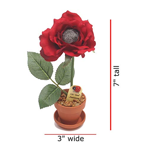 JustPaperRoses - 11th Anniversary Steel Wool Rose - Silver Gray - 7" Desk Decor - Single Pack - Handmade Flower in Terra Cotta Pot, Traditional Gift for Him or Her - Image 3