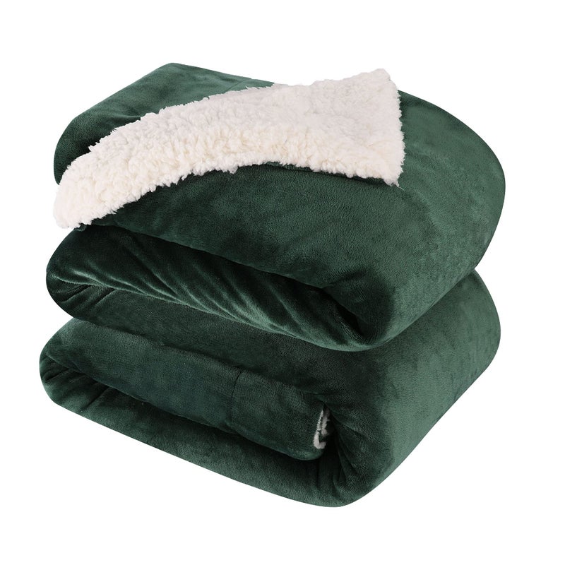 NANPIPER King Size Sherpa Blanket Soft Fleece Throw for Bed Reversible Thick Fuzzy Blanket for Winter Olive Green 90x108 inches