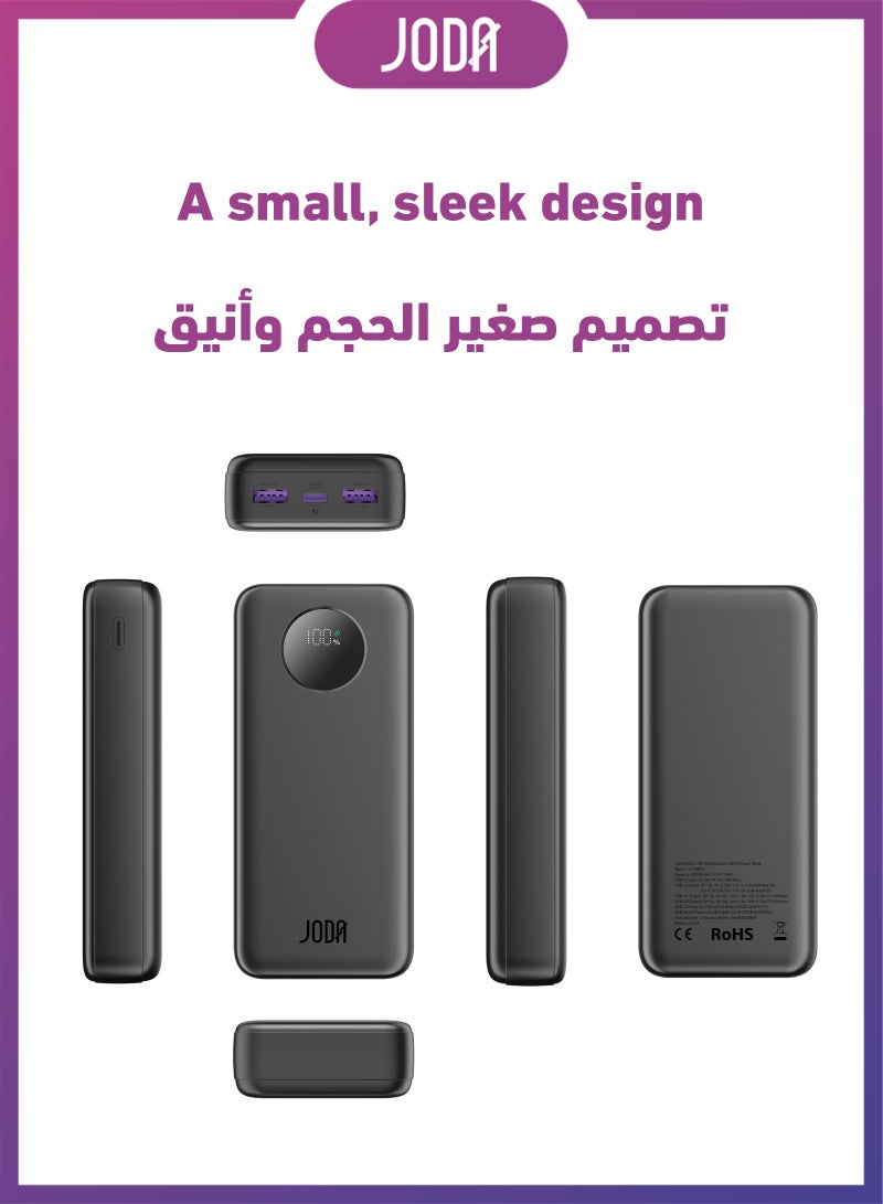 JODA BASIC 20 Power Bank 20000mAh 22.5W PD - 3-Port USB-C & USB-A Portable Charger ⚡🔋Fast Charging Power Bank ⚡20000 mAh Power Bank 🔋USB-C Power Bank 🔌PD Fast Charging Power Bank ⚡3-Port Power Bank 📱22.5W Fast Charger ⚡Power Bank for Smartphones 📱USB-A and USB-C Charger 🔌Portable Power Bank for Travel ✈️Charger for iPhone & Samsung 📱 - Image 5