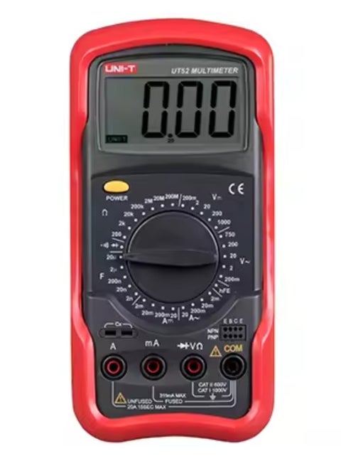 UT51 Standard Digital Multimeter – Manual Range, AC/DC Voltage, AC/DC Current, Resistance, Buzzer, Backlight LCD, Sleep Mode, Protective Case