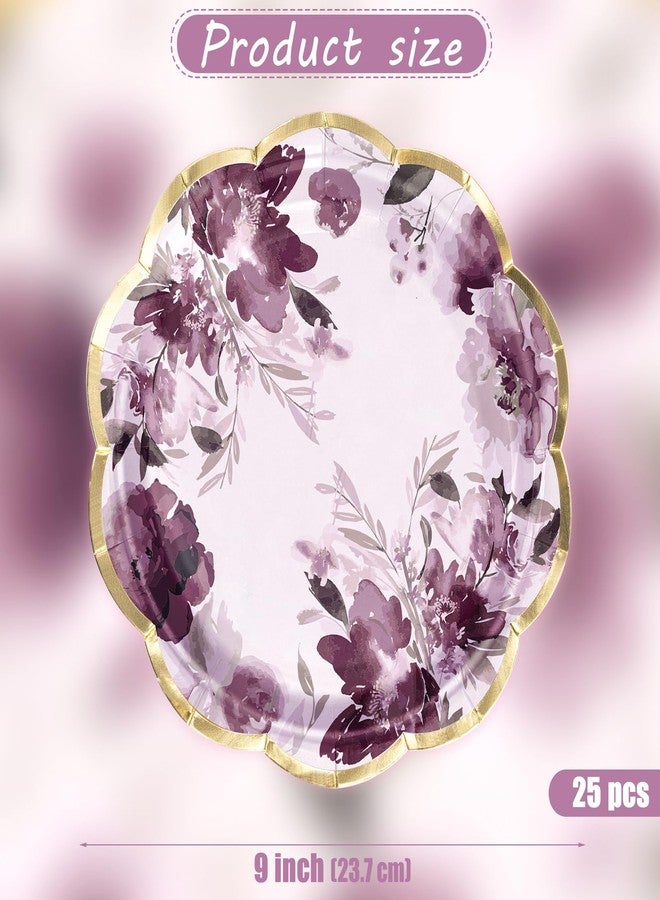 WRAPAHOLIC 25Pcs Floral Paper Plates - 9 Inch Beautiful Purple Floral Disposable Plates Decorative Dinner Plates for Party Tableware Supplies Table Decor - Image 2