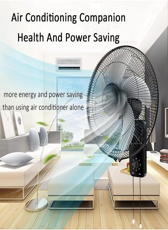 Denx 16 Inch Wall Fan High Performance Fan With 3 Speed ​​Controls, 5 Leaf Blades And 2 Pull Cord Adjustable Tilt Angle And Efficient Cooling - Image 3