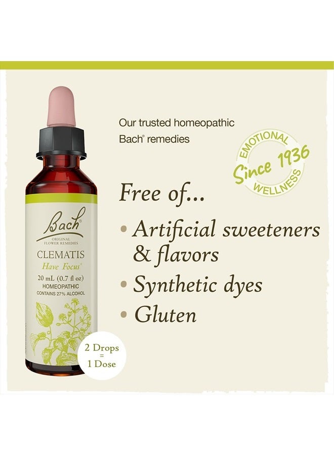 Bach علاجات الزهور الأصلية، كليمتيس للتركيز والانتباه، جوهر زهري طبيعي هوموباثي، رفاهية شاملة وتخفيف التوتر، نباتي، 20 مل قطارة - Image 5