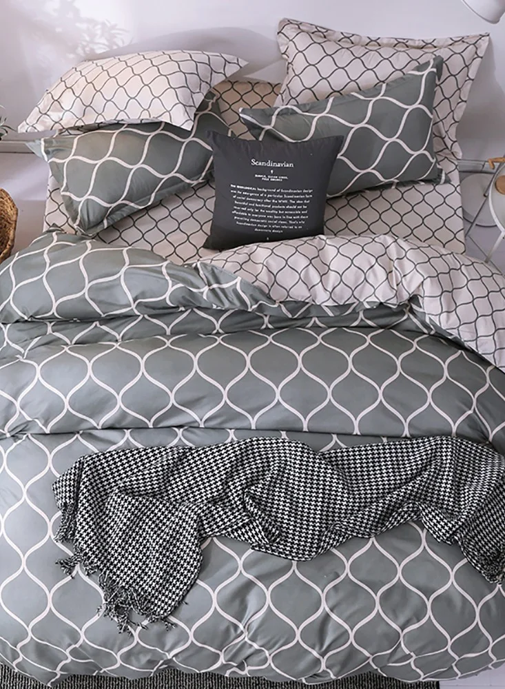 Sharpdo 6-Piece Bedding Set Sheet Set Comforter Set Luxurious Cotton & Soft Microfiber With 1 Duvet/Quilt Cover And 1 Flat sheet And 4 Pillowcases King 2.2m bed (220*240cm)
