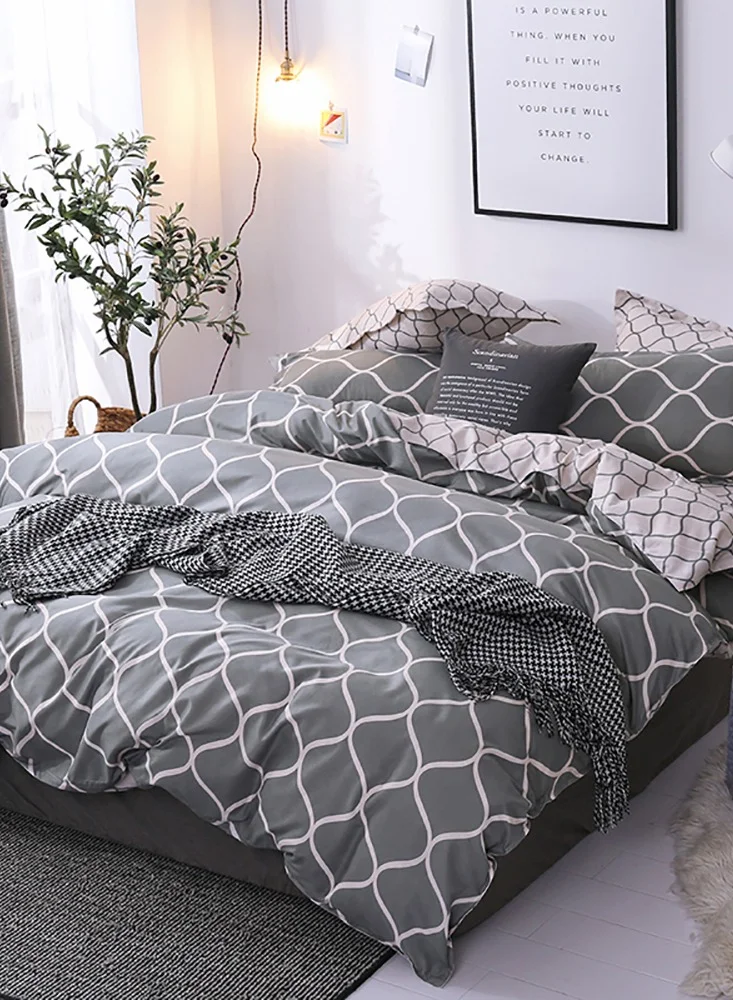 Sharpdo 6-Piece Bedding Set Sheet Set Comforter Set Luxurious Cotton & Soft Microfiber With 1 Duvet/Quilt Cover And 1 Flat sheet And 4 Pillowcases King 2.2m bed (220*240cm)