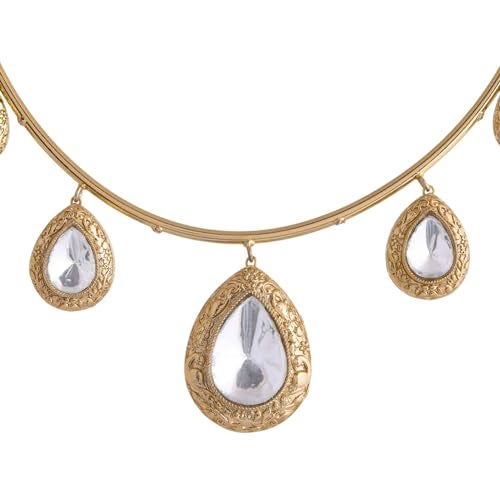 VOYLLA Hasli Elegant White Kundan-Studded Golden Necklace Set |Hasli Necklace Set For Women|Antique Gold|Gift For Her|Wedding Wear Set| - Image 4