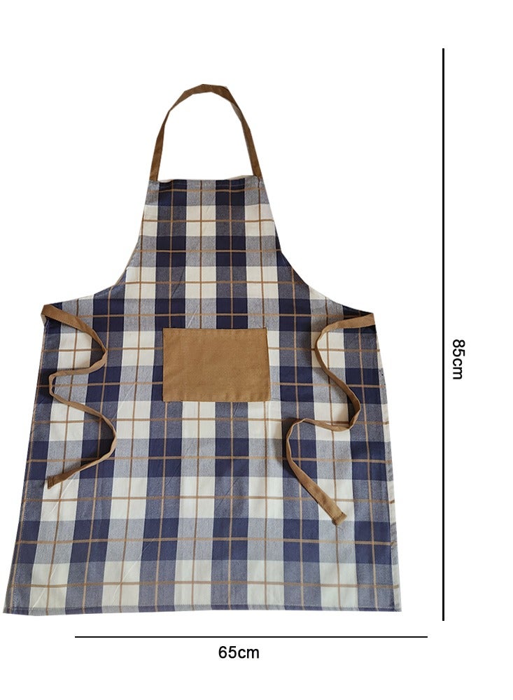 BYFT Orchard Kitchen Apron Navy Checks (Blue & Caramel) - Image 3