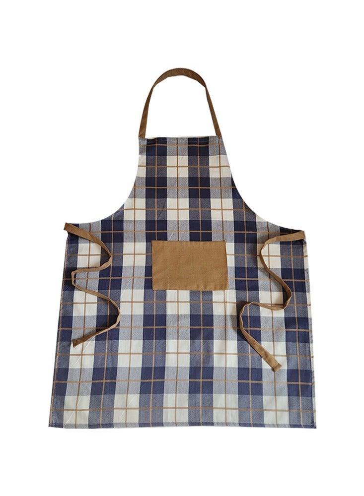 BYFT Orchard Kitchen Apron Navy Checks (Blue & Caramel) - Image 1
