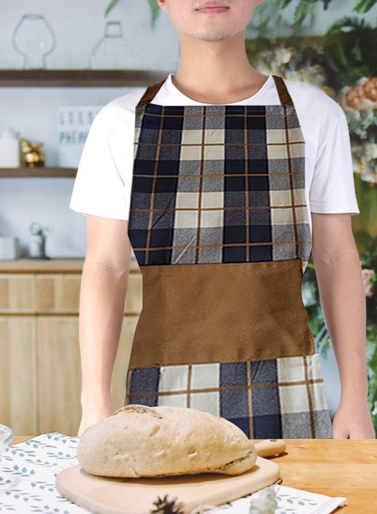 BYFT Orchard Kitchen Apron Navy Checks (Blue & Caramel) - Image 2