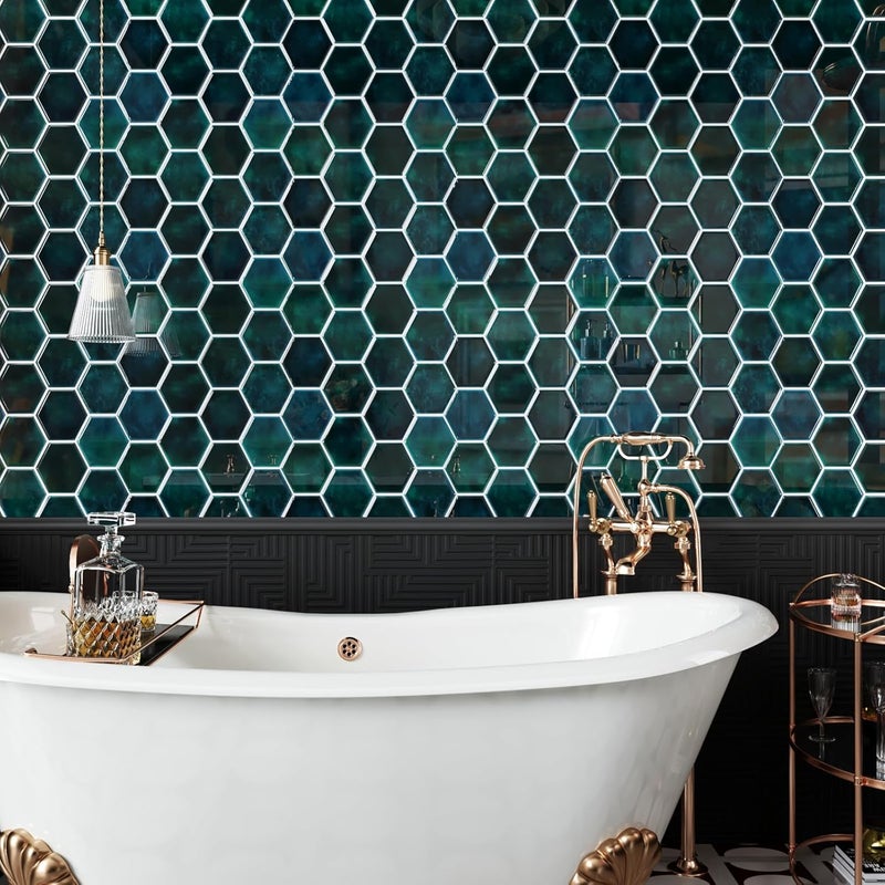 CRE8TIVE 4 Sheets Peel and Stick Tiles Backsplash for Kitchen 12"x12" Emerald Green Hexagon Wall Tile Stickers Self Adhesive Stick on Backsplash for Bathroom 3D Peel and Stick Tiles for Shower Walls - Image 5