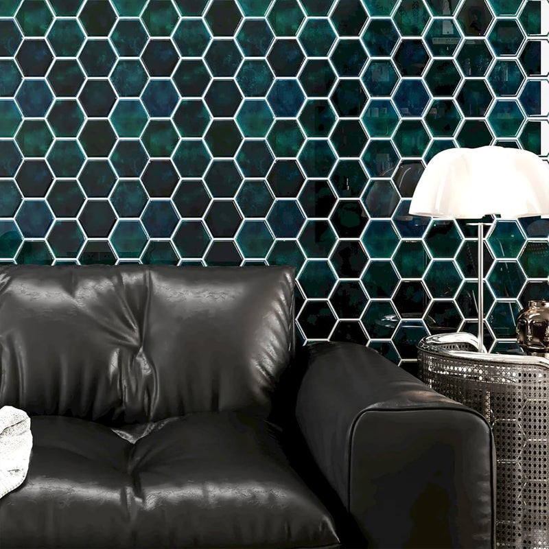 CRE8TIVE 4 Sheets Peel and Stick Tiles Backsplash for Kitchen 12"x12" Emerald Green Hexagon Wall Tile Stickers Self Adhesive Stick on Backsplash for Bathroom 3D Peel and Stick Tiles for Shower Walls - Image 4