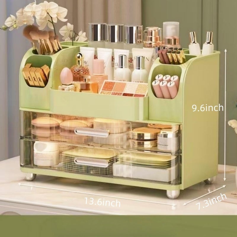 Heaime Makeup Organizer with Drawers for Vanity,Bathroom Countertop Organizer with Brushes Holder,Skincare Storage Organizer,Perfect Cosmetic Display Case for Skincare,Lipstick and Beauty Essential (Green) - Image 4