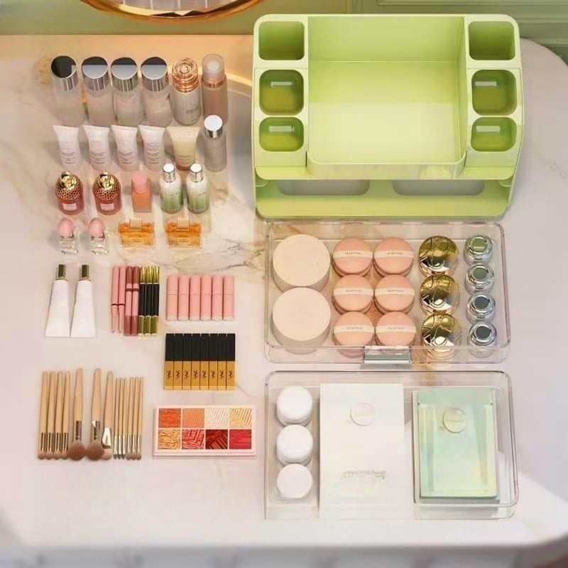Heaime Makeup Organizer with Drawers for Vanity,Bathroom Countertop Organizer with Brushes Holder,Skincare Storage Organizer,Perfect Cosmetic Display Case for Skincare,Lipstick and Beauty Essential (Green) - Image 5