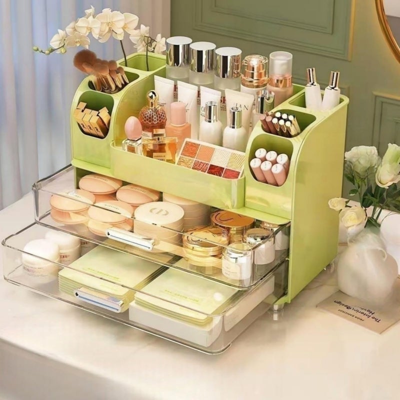 Heaime Makeup Organizer with Drawers for Vanity,Bathroom Countertop Organizer with Brushes Holder,Skincare Storage Organizer,Perfect Cosmetic Display Case for Skincare,Lipstick and Beauty Essential (Green) - Image 2