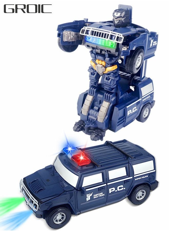 GROIC Robot Car Toy 2 in 1 Deformation Car，Transforming Toys Cars,Robot Cars Toys,Transform Car Robot,Police Car Toy with LED Light  - Image 1