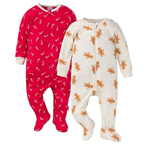 Gerber Baby Unisex 2Pack 2Way Zip Textured Sleep N Play Gingerbread Man 03 Months - Image 1
