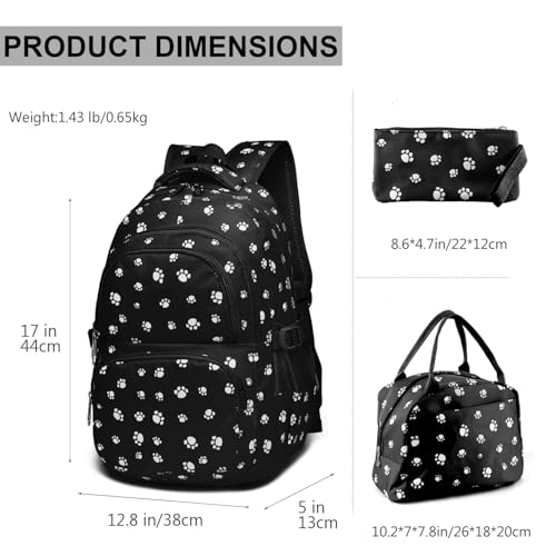 goldwheat 3Pcs Dog Paw Printed Backpack Set With Lunch-Bag For Girls Elementary Students Bookbag School-bag - Image 2