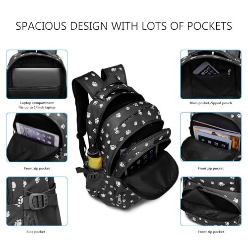 goldwheat 3Pcs Dog Paw Printed Backpack Set With Lunch-Bag For Girls Elementary Students Bookbag School-bag - Image 4
