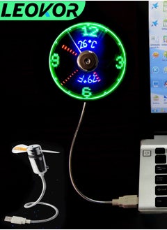 LEOKOR USB LED Clock Fan,USB Powered Portable Mobile USB Fan,with Clock,LED Light Display Time,Mini Gooseneck Fan for Laptop Office Home Travel  - Image 1