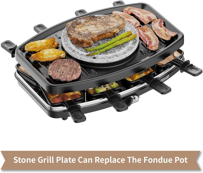 Atbod Electric Fondue Pot Sets, Electric lndoor Raclette Table Grill for 8 People, Adjustable Temperature Control and 8 Paddles, Perfect for Parties and Family Fun - Image 2