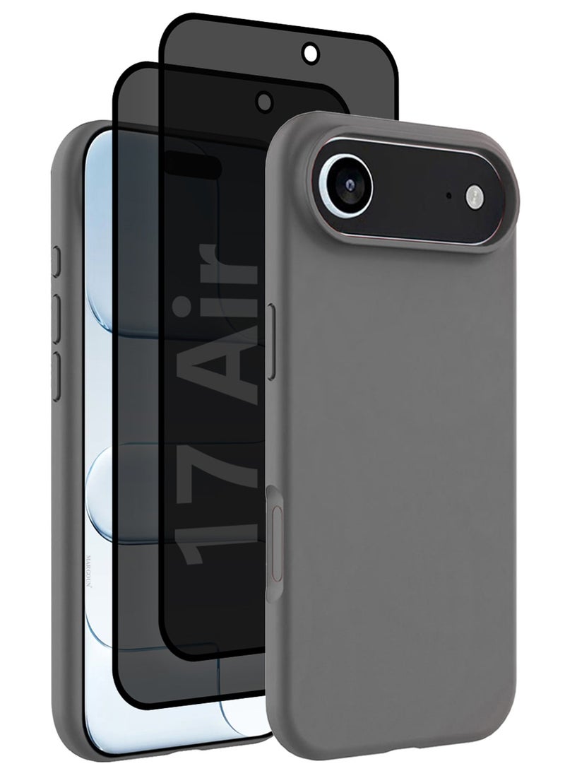 3Packs Liquid Silicone Protective Phone Case for iPhone 17 Air , Soft Anti-Scratch Microfiber Lining Utra Slim Drop Protection Phone Cover with Two Privacy Screen Protectors - Dark Grey
