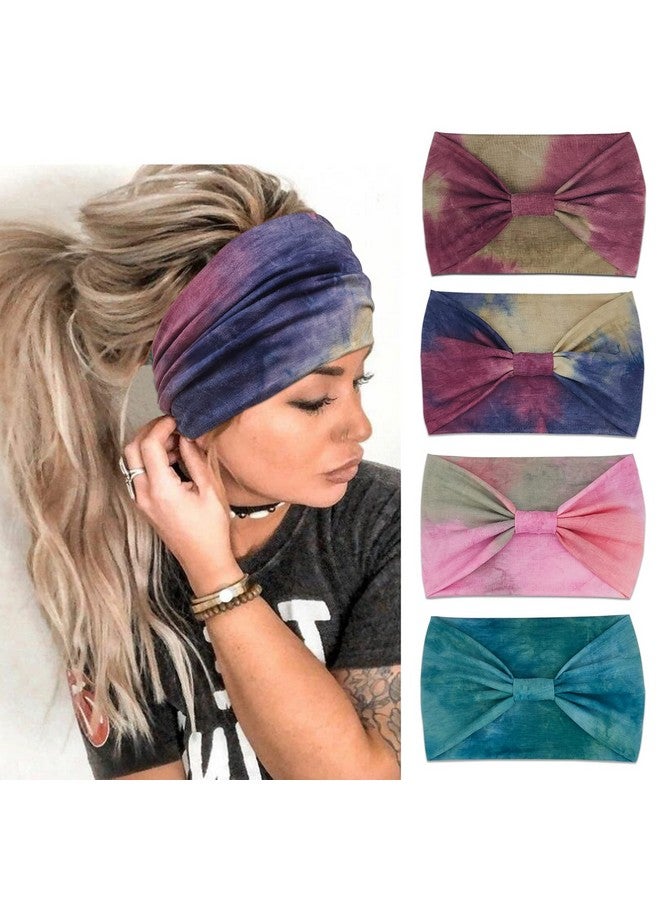 YONUF Wide Headbands For Women Knotted Headband African Women’S Head Wraps Stretchy Turban Hair Accessories Bands Tie Dye 4 Pack - Image 1