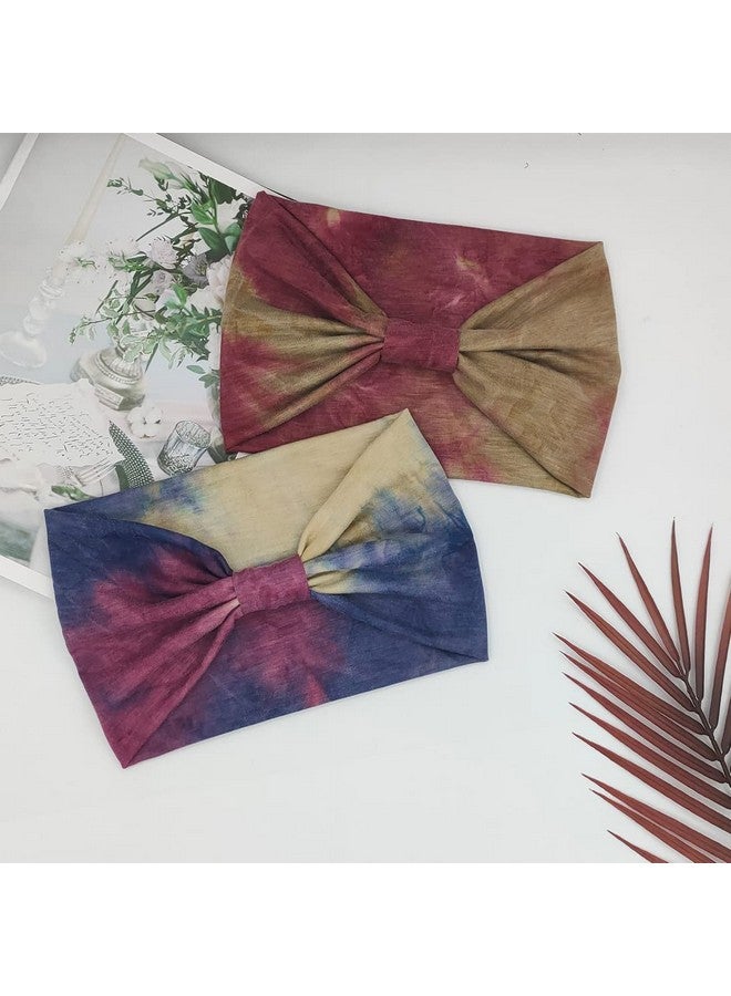 YONUF Wide Headbands For Women Knotted Headband African Women’S Head Wraps Stretchy Turban Hair Accessories Bands Tie Dye 4 Pack - Image 3