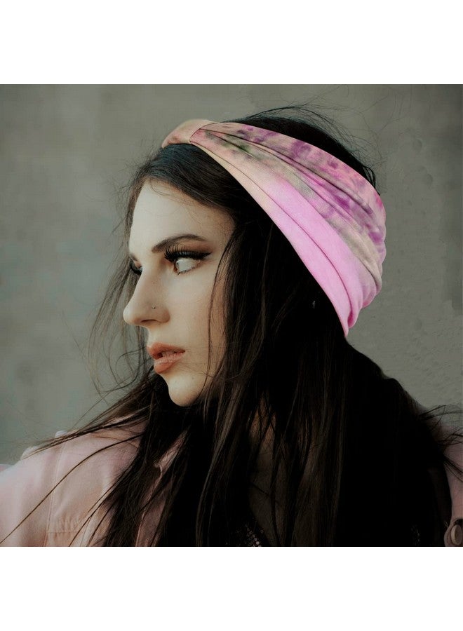 YONUF Wide Headbands For Women Knotted Headband African Women’S Head Wraps Stretchy Turban Hair Accessories Bands Tie Dye 4 Pack - Image 5